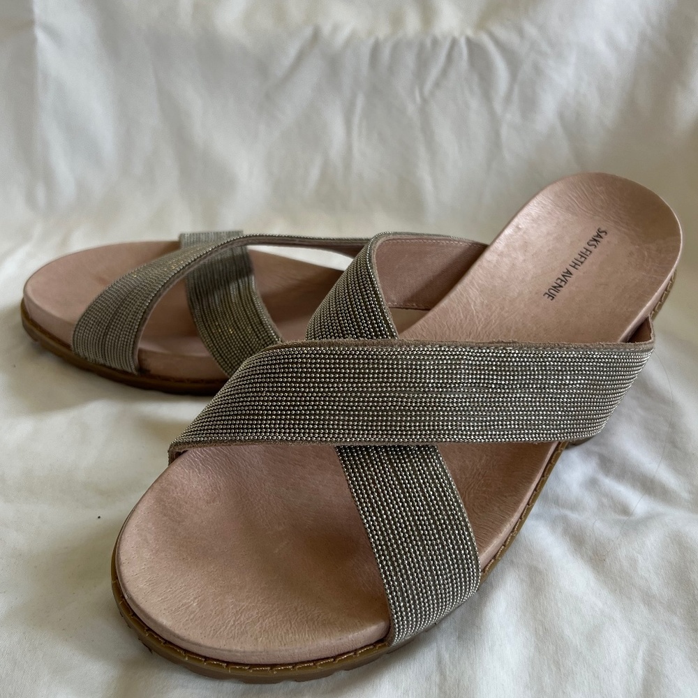 Saks Fifth Avenue Gray Beaded Criss Cross Sandal Size 10